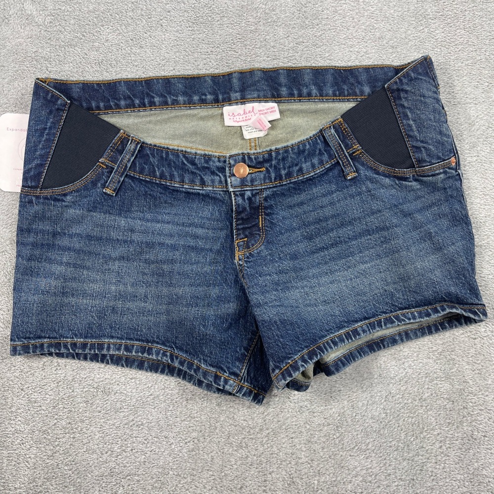 Isabel Maternity Denim Shorts Women 6 Blue Midi Short Expandable Side Panels